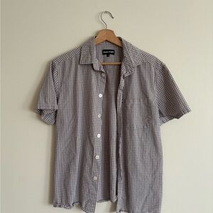 Passport Short-Sleeve Button-Up Shirt in Gray Check